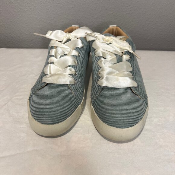 Light Aqua Corduroy Sneakers with ribbon laces Women's size 8 - Picture 2 of 6
